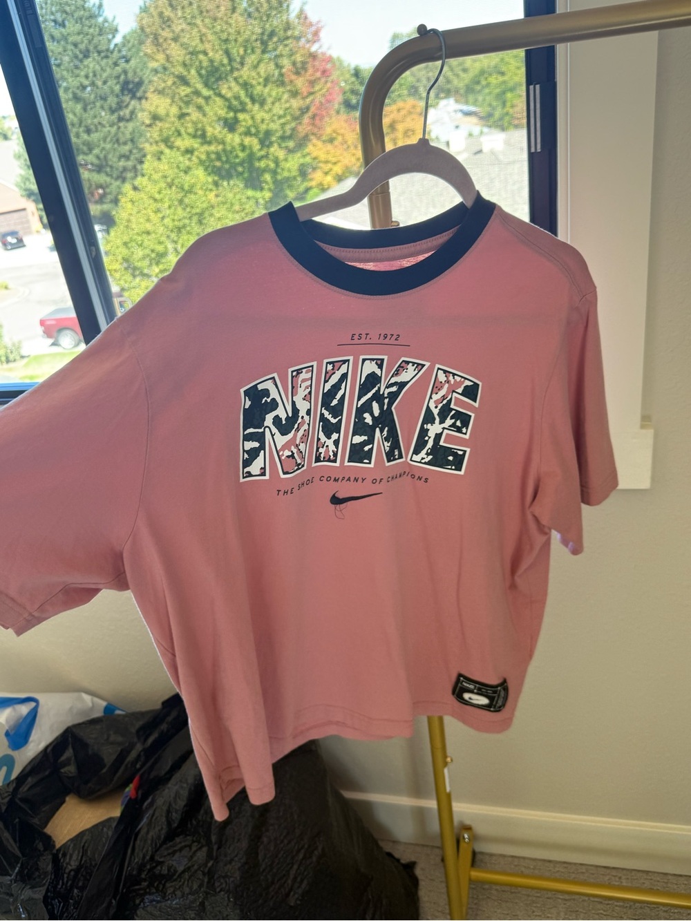 Nike Pink Short-Sleeve Graphic Tee with Black Neck